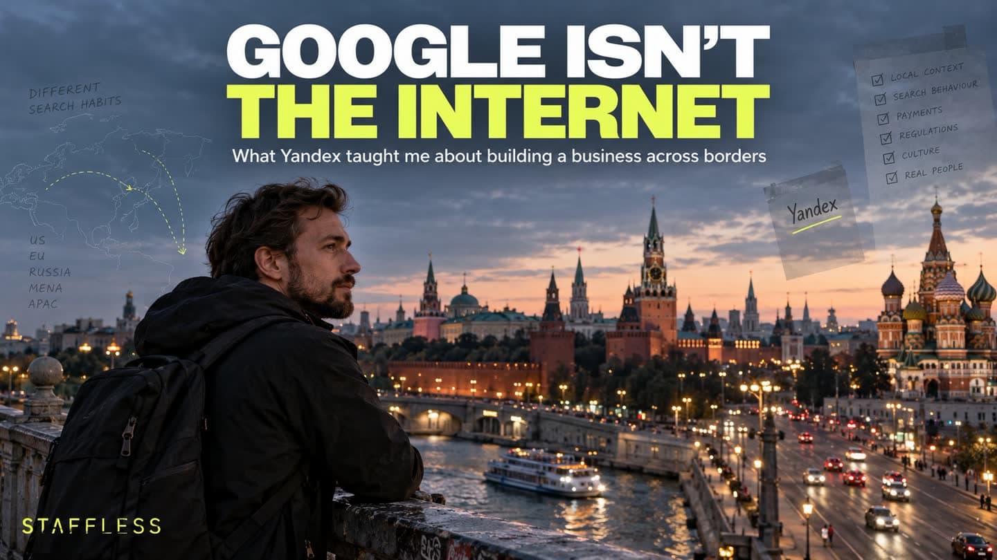 Founder overlooking Moscow at dusk, representing cross-border search and business.